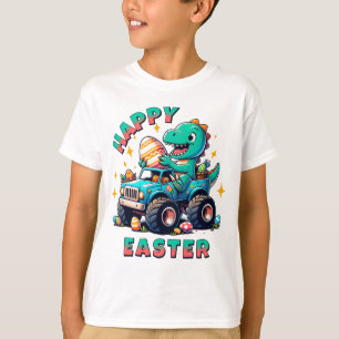 Camiseta Felz pascoa Kawaii Baby Dinosaur Monster Truck
