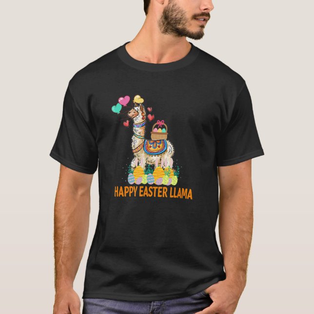Camiseta Felz pascoa Llama Bunny Funny Ovos Caçando Criança (Frente)