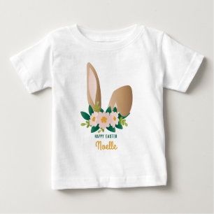 Camiseta Felz pascoa! Palha de Cabeça Floral de Cony Bunny