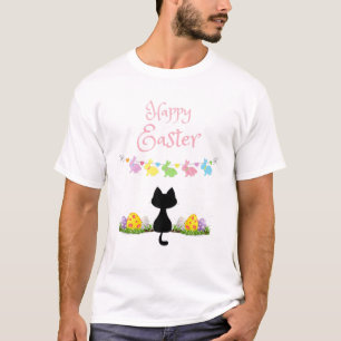 Camiseta Felz pascoa Para Amantes De Gato - Gato E Bunnies 