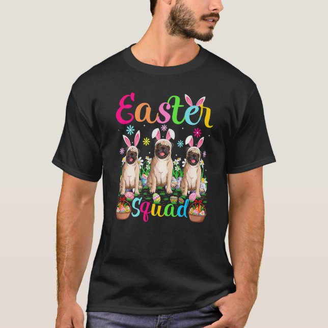 Camiseta Felz pascoa Pug Dog Bunny Orelha Páscoa (Frente)