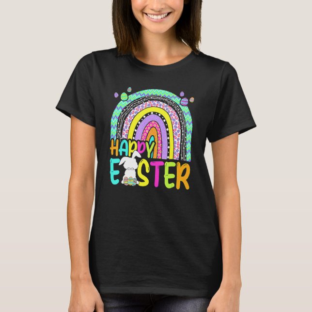 Camiseta Felz pascoa Rainbow Bunny Páscoa Rabbit Egti Hunti (Frente)