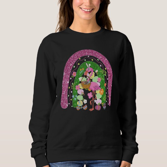Camiseta Felz pascoa Rainbow Flamingo Com Páscoa De Ovo (Frente)
