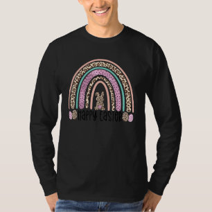 Camiseta Felz pascoa Rainbow Leopard Bunny Egg Hunting Wom