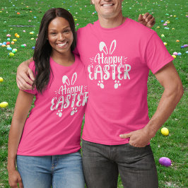 Camiseta Felz pascoa Rosa E Coelho Branco