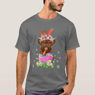 Camiseta felz pascoa Scottish Highland Cow Bunny Egg Hunt