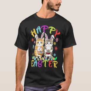Camiseta Felz pascoa Três Gato Vestindo Gato Coelhinho