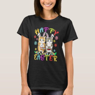 Camiseta Felz pascoa Três Gato Vestindo Gato Coelhinho
