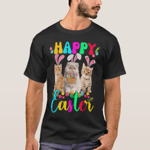 Camiseta Felz pascoa Três Gato Vestindo Gato Coelhinho