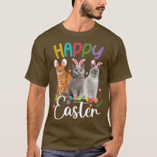 Camiseta Felz pascoa Três Gato Vestindo Gato Coelhinho