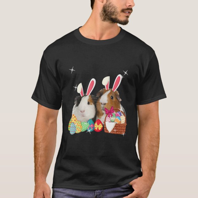 Camiseta felz pascoa Três Porco Guiné Vestindo Bunny Ear Gu (Frente)