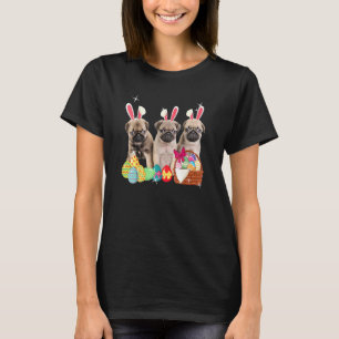 Camiseta Felz pascoa Três Pug Vestindo Cachorro De Ouvido C