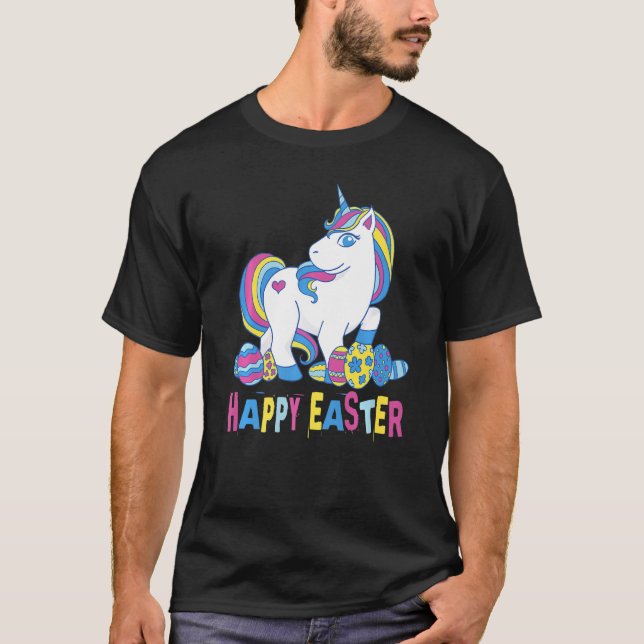 Camiseta Felz pascoa Unicórnio Com Ovos De Páscoa (Frente)