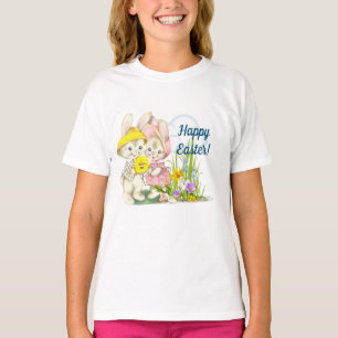 Camiseta Felz pascoa Vintage Bunnies & Flowers