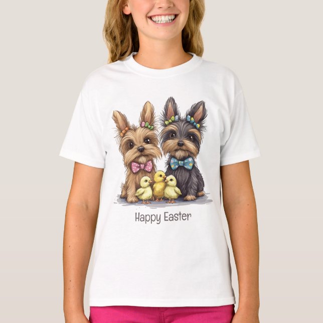 Camiseta Felz pascoa Yorkshire Terrier Dogs (Frente)
