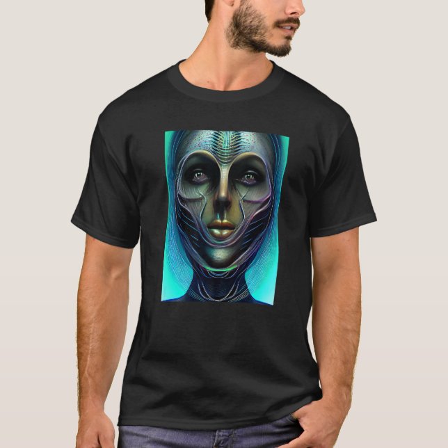 Camiseta Female Alien Cyborg Visitor from an Organic Green  (Frente)