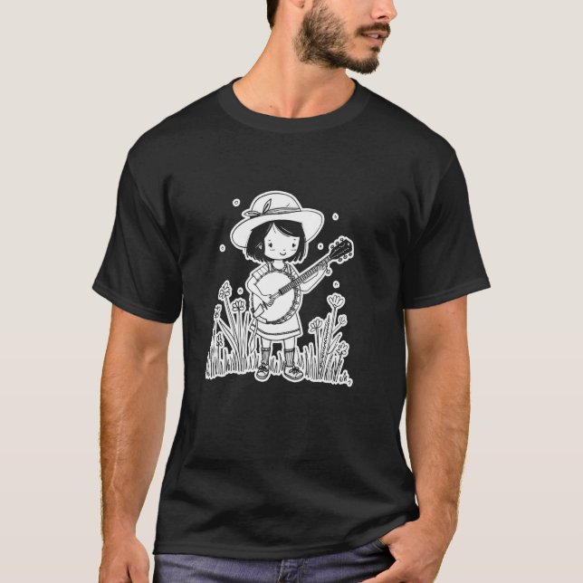 Camiseta Female Banjo Player Cartoon Look for Girls (Frente)