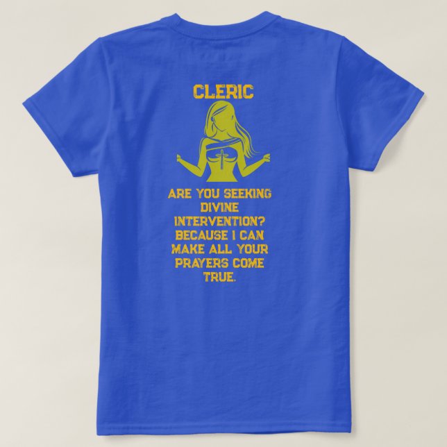 Camiseta Female Cleric Seeking (Verso do Design)