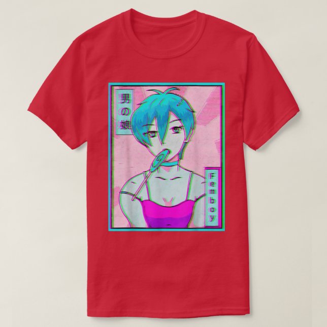 Camiseta Femboy Vapowave Aesthetic Anime Boy Retro Glitch  (Frente do Design)