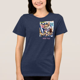 Camiseta Fêmea Chihuahua de férias na Praia Relaxamento (Az