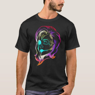 Camiseta Fêmea Estilizada Colorida Calaveras Maquiagem Dia 