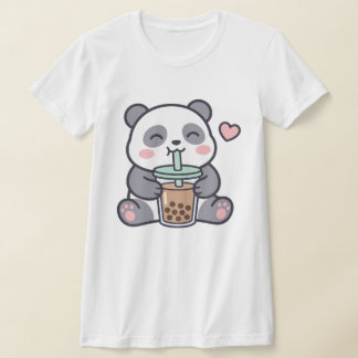 Camiseta Feminina Ajustada Cute Panda Boba Tea