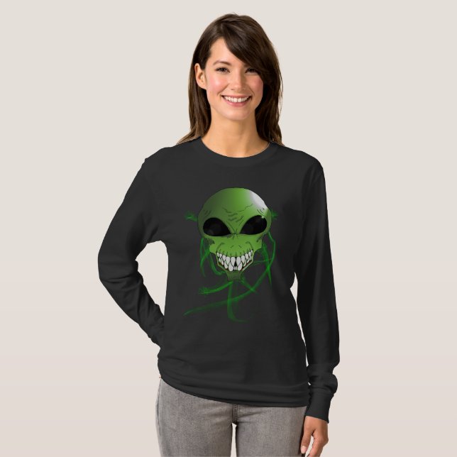 Camiseta feminina básica de manga comprida alieníg (Frente Completa)