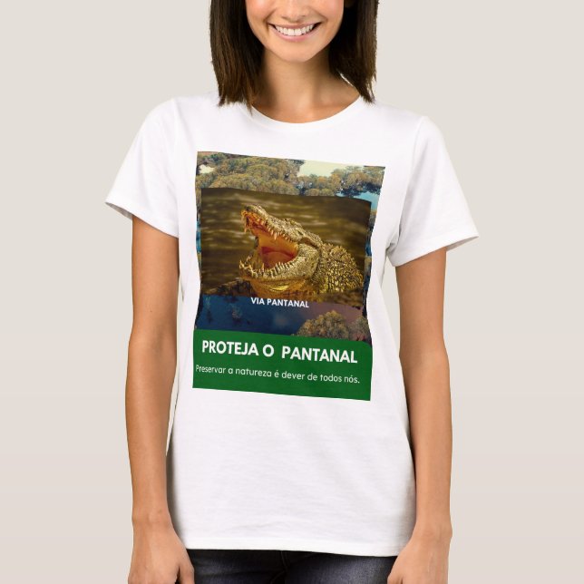 Camiseta Feminina Básica Via Pantanal Jacaré (Frente)
