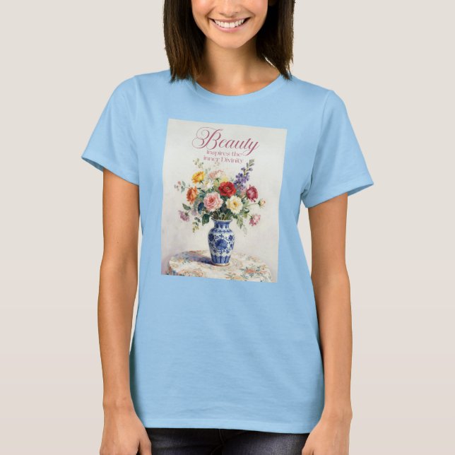Camiseta Feminina Beleza Flores Vaso Divindade Int (Frente)