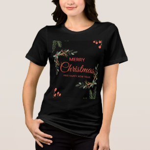 Camiseta Feminina Black Botanical Holiday   Natal