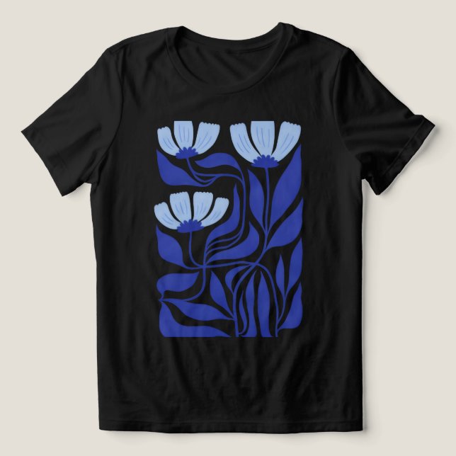 Camiseta Feminina Blue Harmony Floral Abstrata (Design frontal)