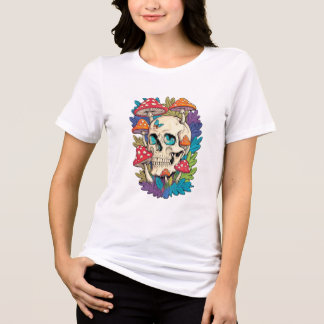 Camiseta Feminina Branca Caveira Mística e Cogumel