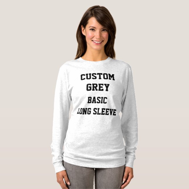 Camiseta feminina cinza básica de manga longa pers (Frente Completa)