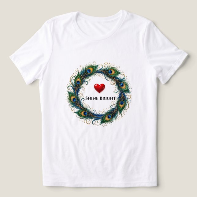 Camiseta Feminina Círculo de Pena de Pavão Brilhan (Design frontal)