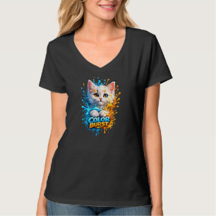 Camiseta Feminina Color Burst Cat – Estouro de Tin