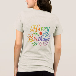 Camiseta Feminina Colorida Feliz Aniversário Flora
