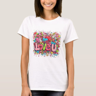 Camiseta Feminina Colorida Graffiti Love U