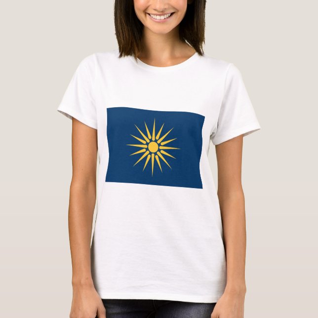 Camiseta Feminina com a Bandeira da Macedônia, Gré (Frente)