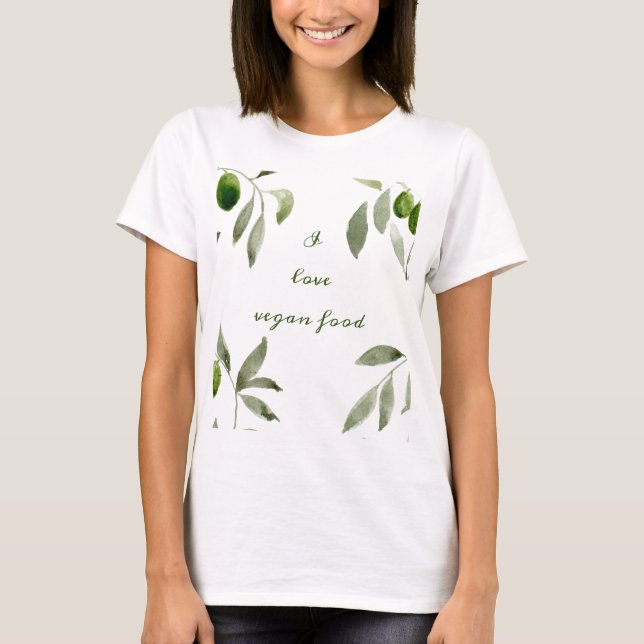 Camiseta feminina com azeitonas e Eu amo comida ve (Frente)