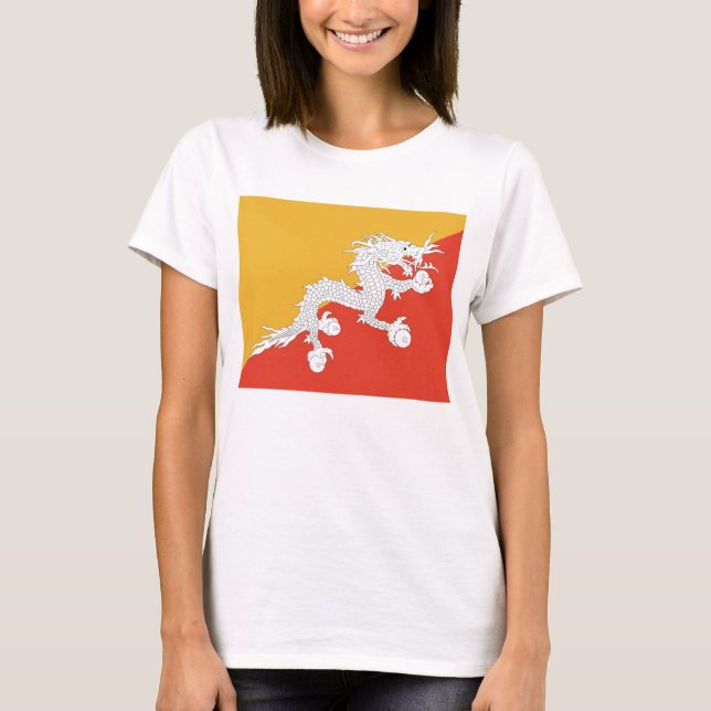 Camiseta Feminina com Bandeira do Butão (Frente)