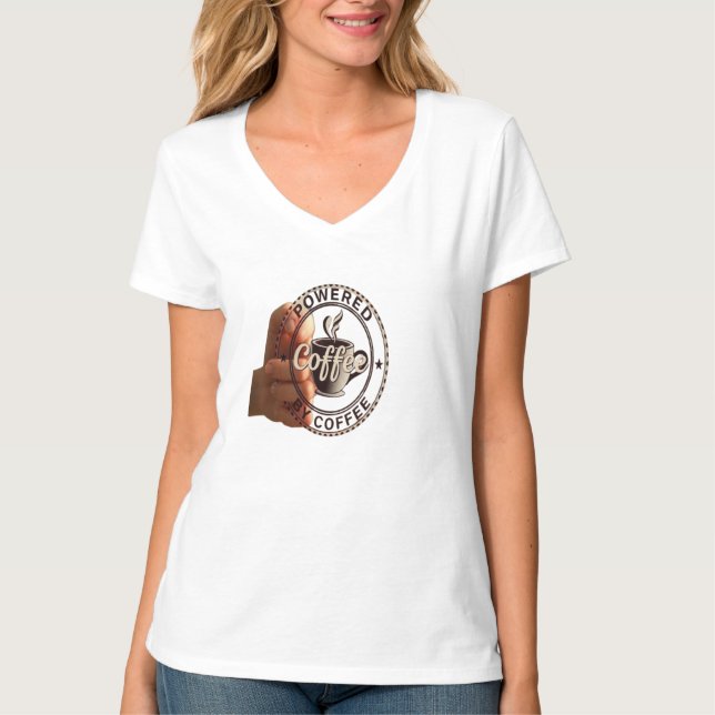 Camiseta Feminina com Decote em V "Powered By Coff (Frente)
