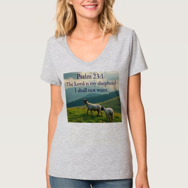 Camiseta Feminina com Decote em V Versículo Bíblic (Frente)