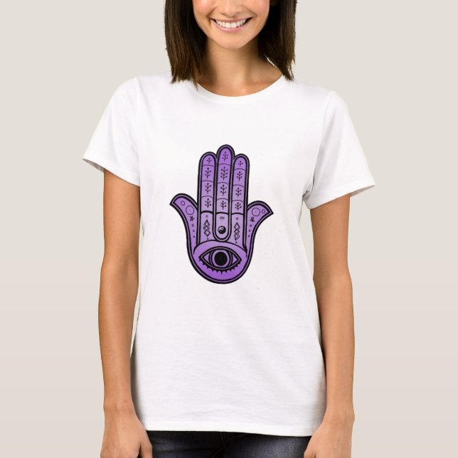 Camiseta feminina com desenho da Mão de Fátima (Frente)