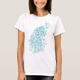 Camiseta Feminina com Desenho de Pavão Decorativo 