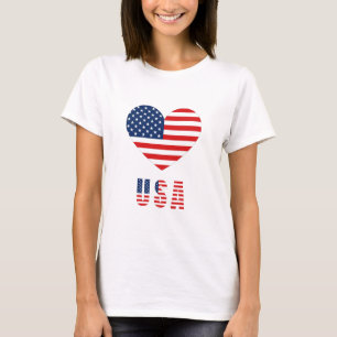 Camiseta feminina com Design de coração de bandeir