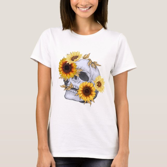 CAMISETA FEMININA CRÂNIO DE GIRASSOL (Frente)