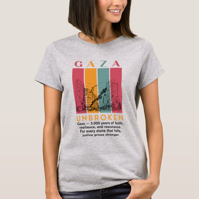 Camiseta feminina da Palestina livre - Gaza 3.000  (Frente)