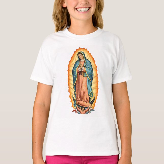 Camiseta Feminina da Virgem Abençoada de Guadalupe (Frente)