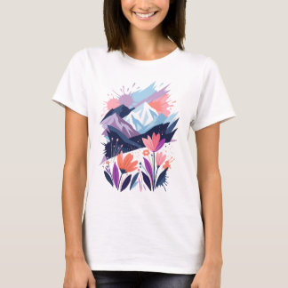Camiseta Feminina de Aquarela de Flores Silvestres