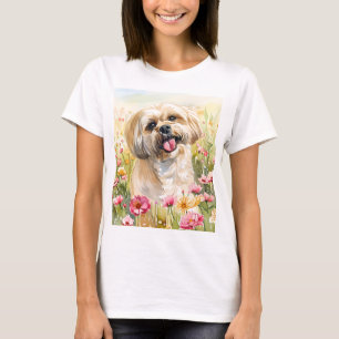 Camiseta Feminina de Aquarela Lhasa Apso